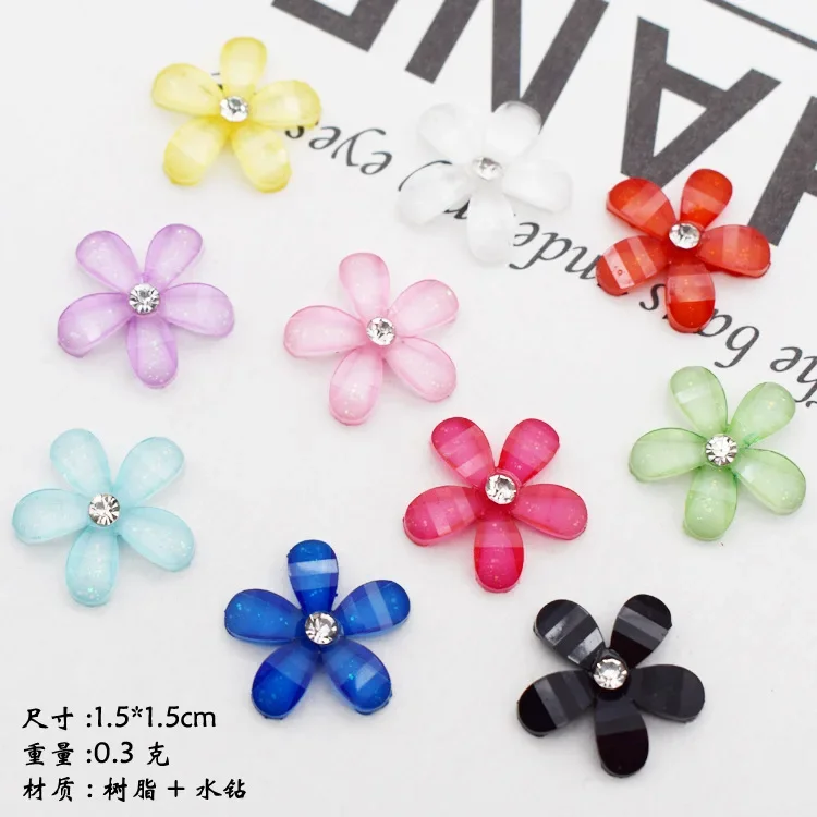 カワイイピンクホワイト樹脂小さな花、ラインストーン、5花びらの花、かわいいネイルアートの装飾、チャーム、フルスキースター、20個