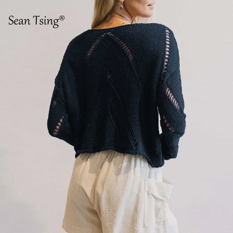 Hollow Out Twist Turtleneck Women Sweater O-Neck Navy Solid Soft Pullover Knitwear Autumn Winter Loose Sweaters Stylish