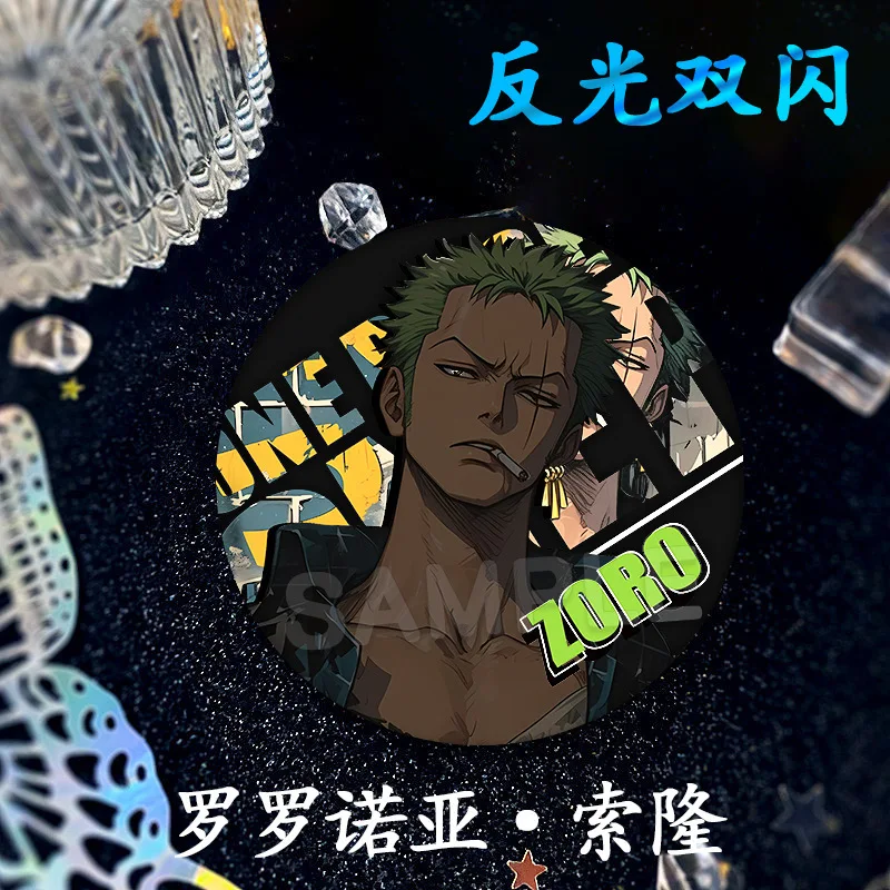 قطعة واحدة شارة أنيمي القرد D لوفي رورونوا زورو عاكسة ملونة ليزر فلاش مزدوج سانجي ترافالغار D قانون المياه شعار معدني