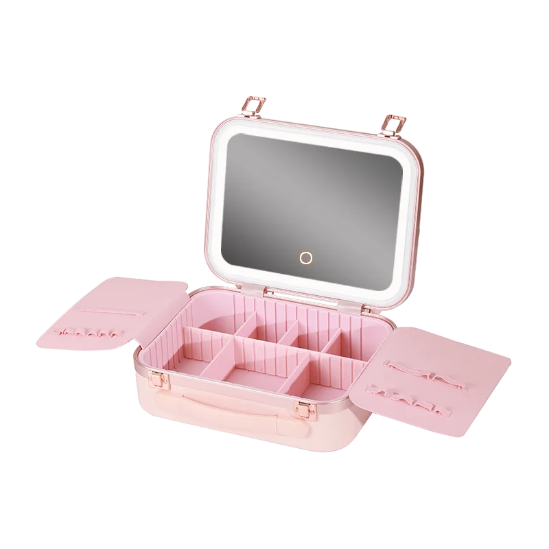 Luxury Large-capacity Full-screen Led Mirror Makeup bag Case Aluminum Frame Box Cosmetic Box With LED Light mirror