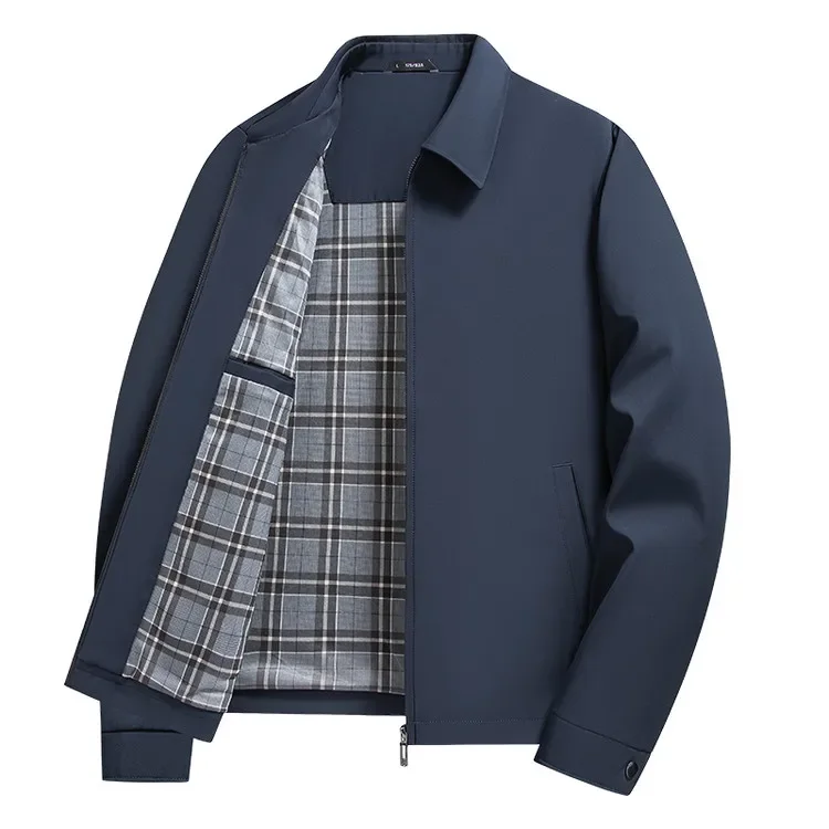 Herrenjacke mit Umlegekragen im Old-Money-Stil, einfarbig, lässige Oberbekleidung, Herbst 2026, neue Reißverschlussjacke – Detail 11