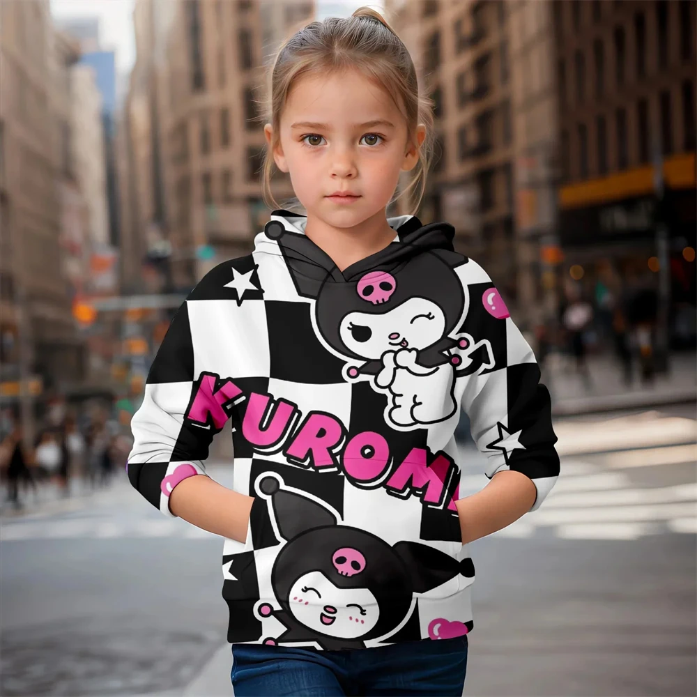 

New Sanrio Kuromi Children's Cartoon Hoodies Casual Pullover Hooded kids Clothes Boys Girls Fashion Trend Coats Spring Autumn