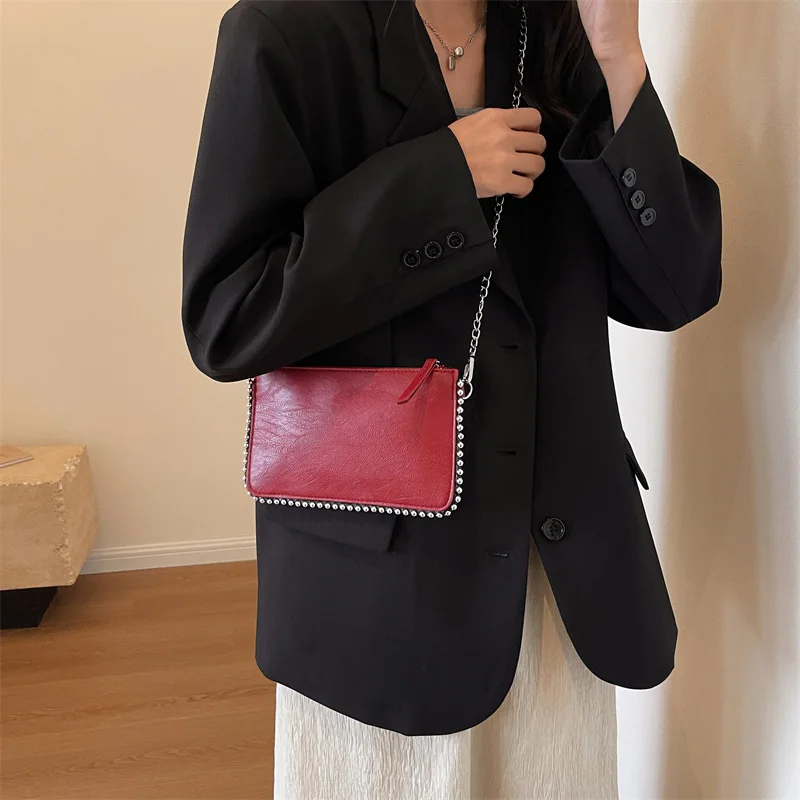 Einfarbige Umhängetaschen für Damen, modische Ketten-Handytaschen, modische Schulter-Messenger-Tasche, Sac A Main für Frauen – Detail 24