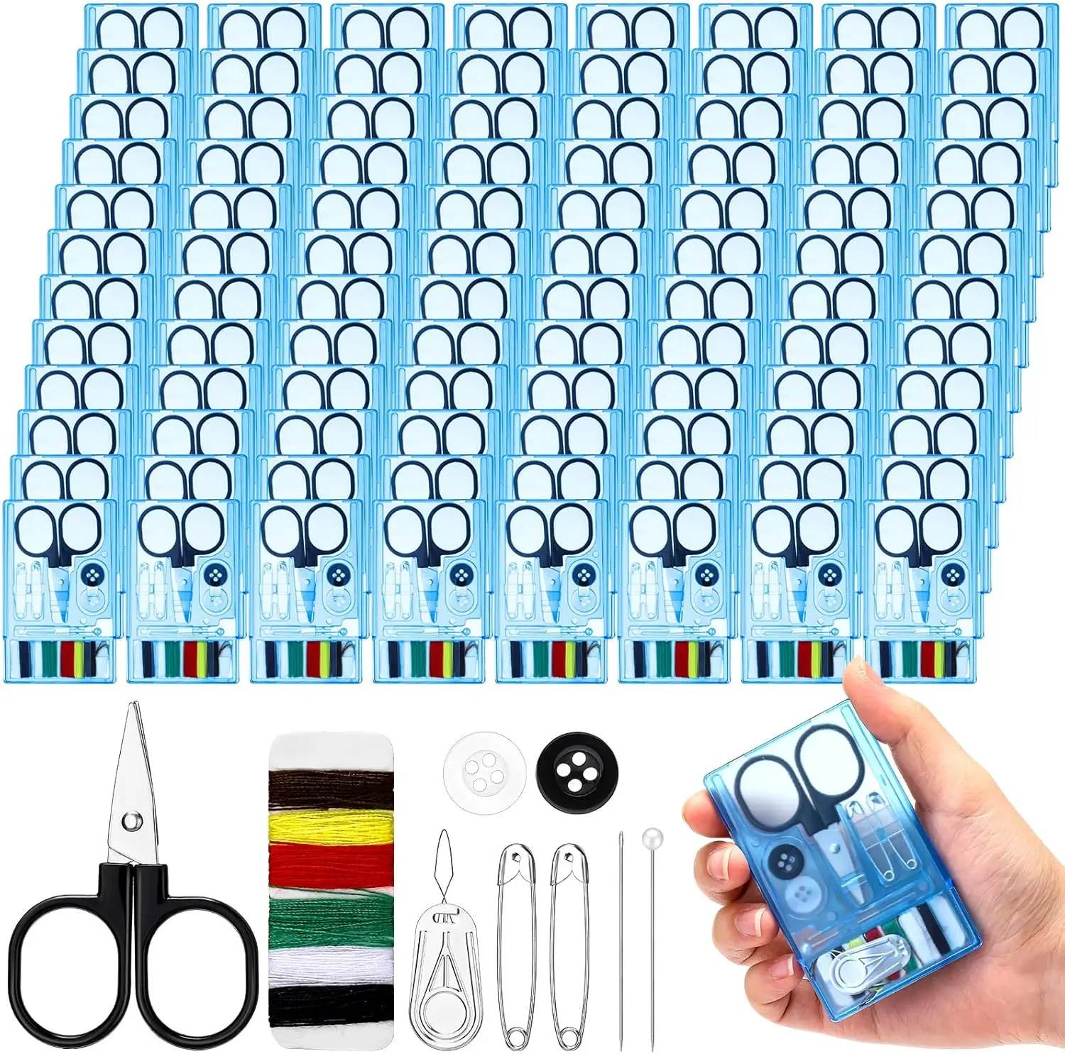 

Portable Mini Sewing Kit with Pre-Threaded Needles for Quick Fixes, Travel, Home & Gifts (Blue)