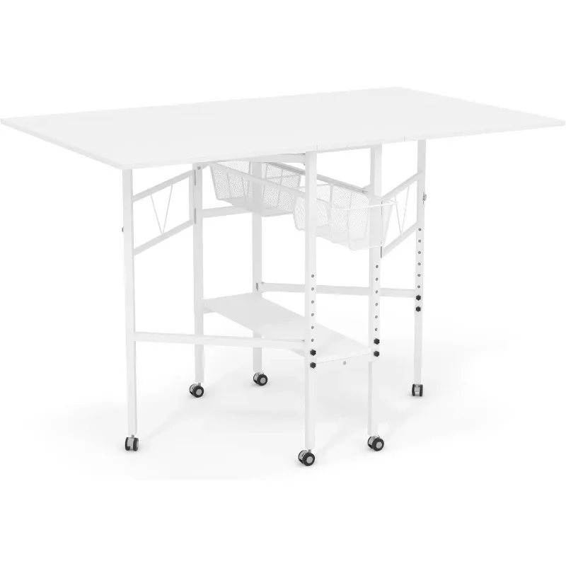 

Sew Ready Folding Sewing Craft Table with Storage, Adjustable Height Cutting Desk with Wheels for Quilting, Fabric, Hobby Room