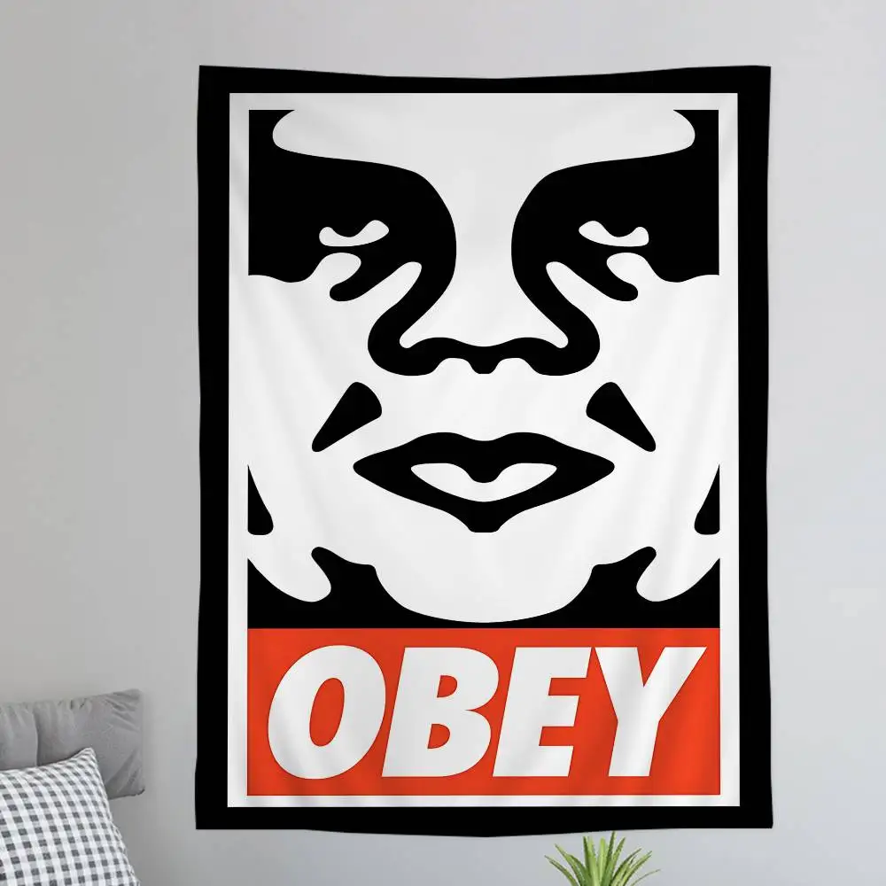 Popular Street LOGO O-Obey Anime Tapestry Hanging Tarot Hippie Wall Rugs Dorm Home Decor