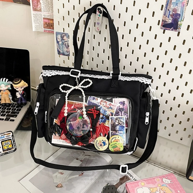 

Japanese Style Transparent Shoulder Bag Cute Candy Color Textured Casual Ita Bag for Girls Lightweight Crossbody Storage Bags