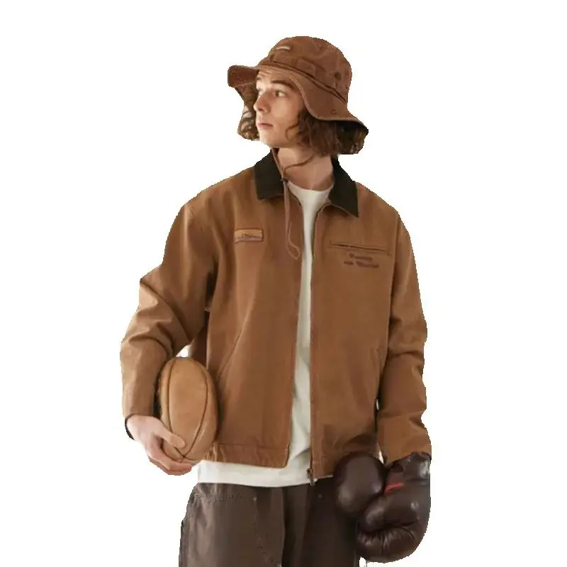 

NOTHOMME Thickened Small BeadCanvas Vintage Embroidery Corduroy Patchwork Lapel Detroit Jacket For Men