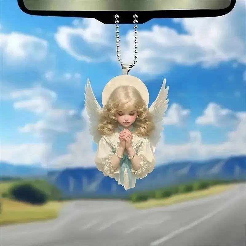 

Милый акриловый 2D-кулон в виде ангела для украшения автомобильного зеркала заднего вида и ключей (трансграничная поставка)