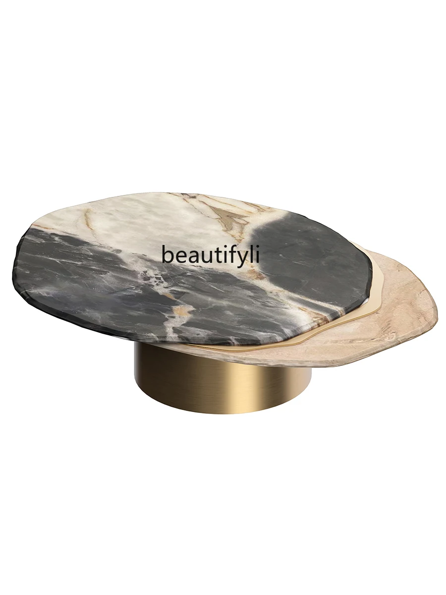 

Italian Natural Marble Living Room Sofa and Tea Table Light Luxury Modern Luxury Stone Endtable Combination