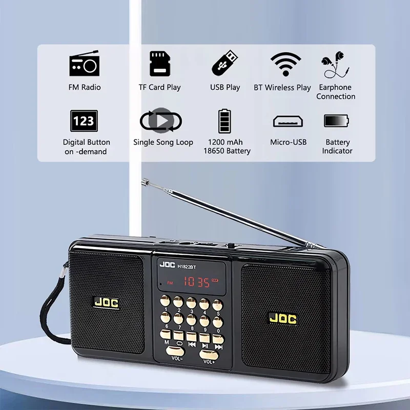 Altavoz inalámbrico de Radio FM estéreo portátil, altavoz USB compatible con Bluetooth con receptor FM, batería recargable, compatible con tarjeta TF