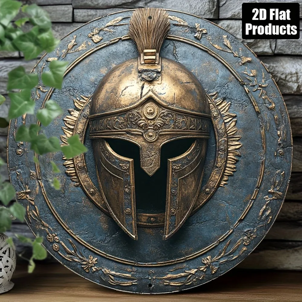 Spartan Warrior Helmet Wall Decor - Greek/Roman Shield and Spartan Emblem Metal Decoration - Perfect for Home, Office
