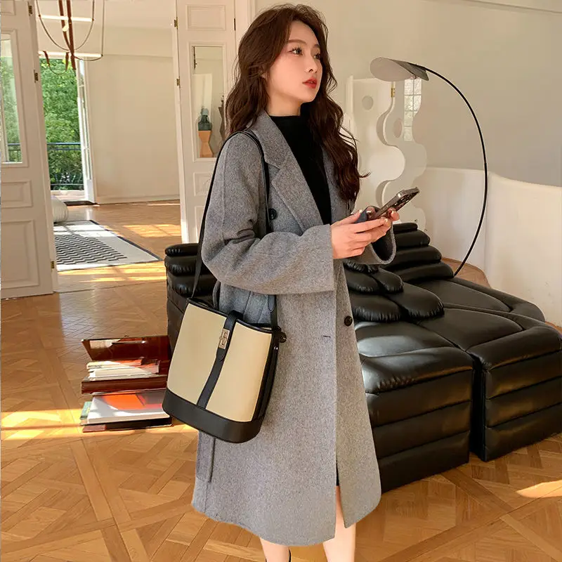 Temperament Women Long Below The Knee Reversible Cashmere Coat Winter Female High-Grade Casual Pure Color Fashion Woolen Outwear