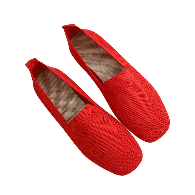 Network Red Flat Women's Single Shoes 2022 Spring Breathable Soft Sole Woven Flying Weaving Women's Shoes Knitting