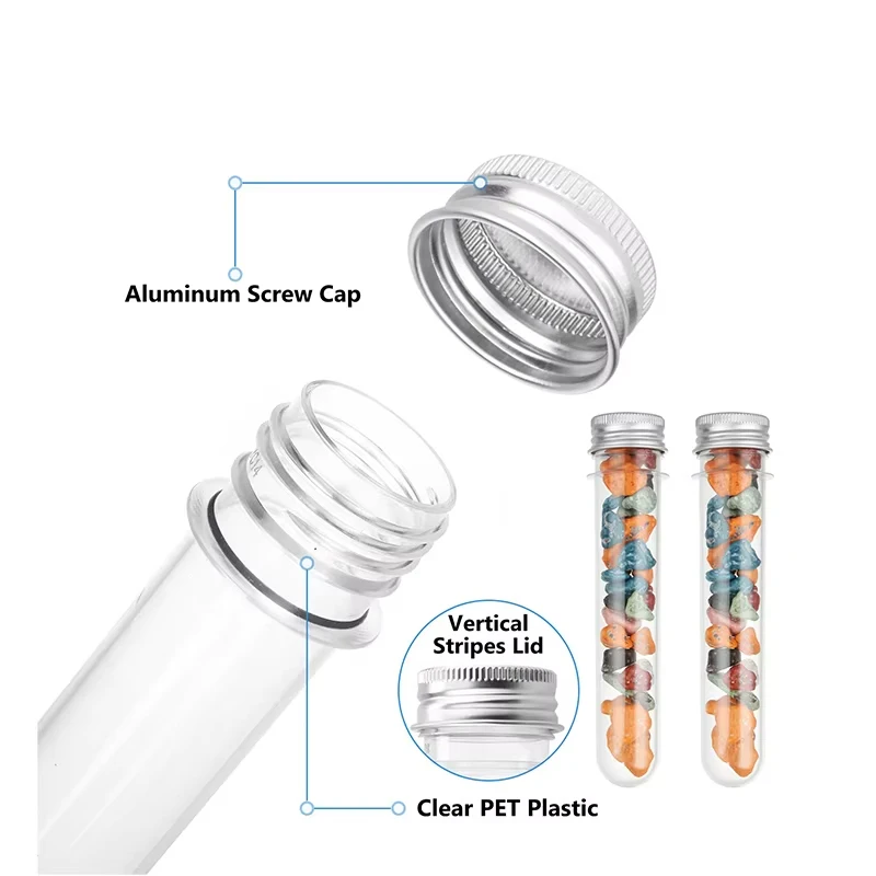 1 قطعة PET 40 مللي أنابيب اختبار بلاستيكية مسطحة شفافة مع أغطية لولبية أنبوب بلاستيكي شفاف