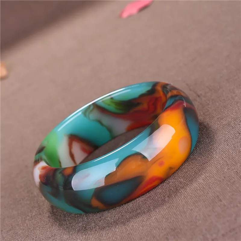 Hetian Jinsi Jade Wide Version Ladies\' Bracelet Colorful Floating Flowers Natural Cinnabar Jade Women\'s Bracelet