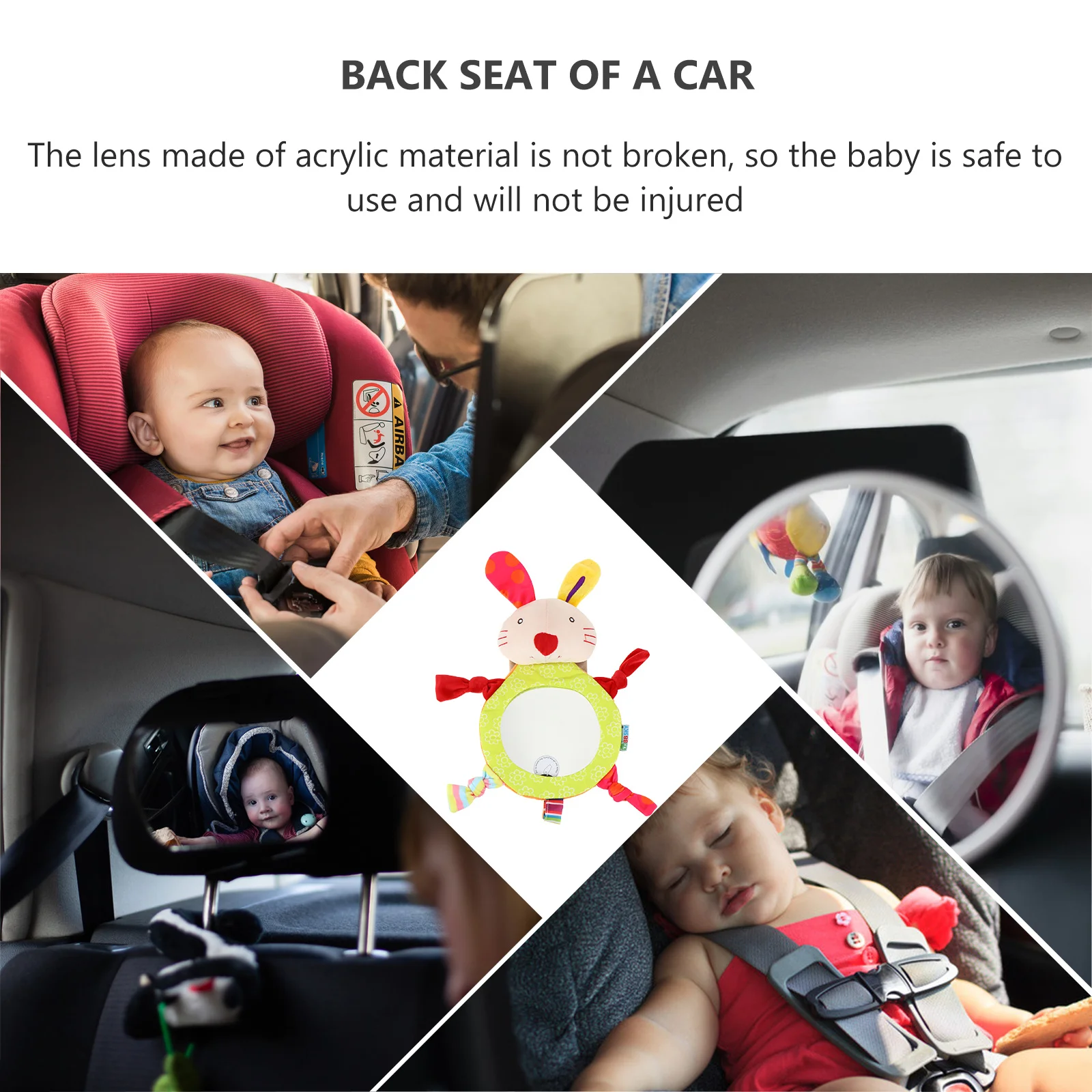 مرآة سيارة جميلة على شكل أرنب كرتوني للأطفال مصنوعة من الأكريليك المتين وآمنة لمراقبة المقعد الخلفي لحديثي الولادة وتركيب بسيط #3