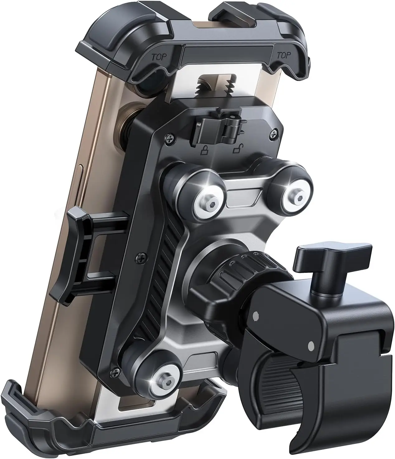 

Anti-Shock Phone Mount-95% Vibration Dampener,150mph Stable,Press Lock, All Metal,360° Rotate, for 4.7-7" Phones Bike/Motorcycle