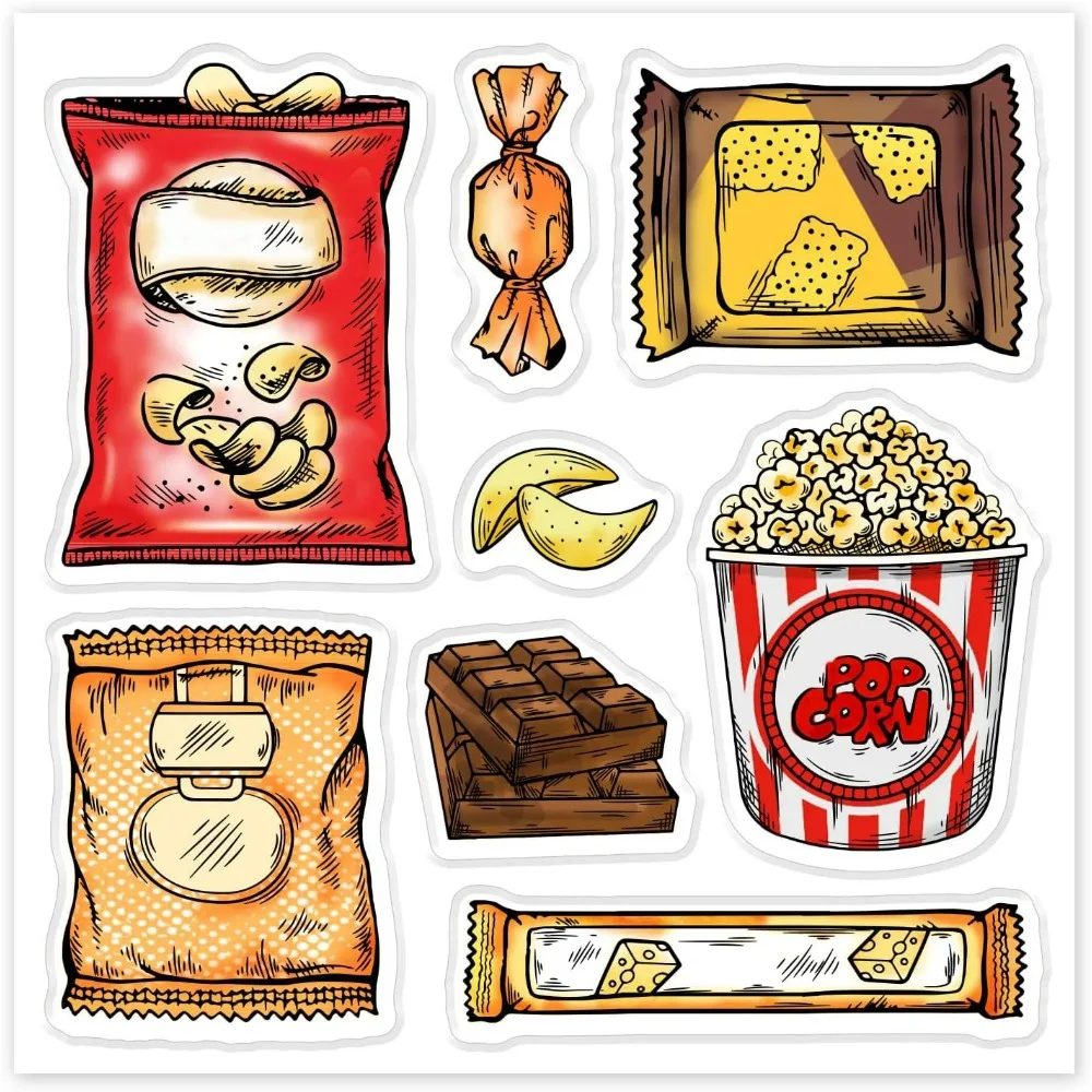 Snacks Clear Stamps Potato Chips Biscuits Chocolate Embossing Stamp Sheets Silicone Clear Seal for DIY Scrapbooking