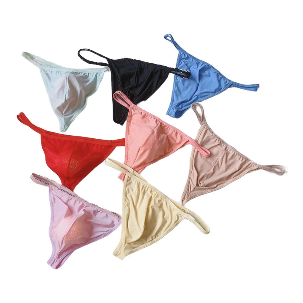 

Мужские трусы-стринги из ледяного шелка с большим объемным карманом, дышащие, приятные к телу, 1 шт.