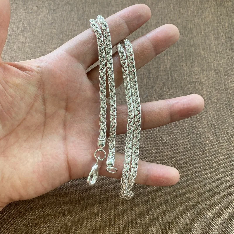 White Copper Braided Foxtail Chain Necklace, Unisex Silver Tone Woven Link Choker with Lobster Clasp, Daily Streetwear Jewelry