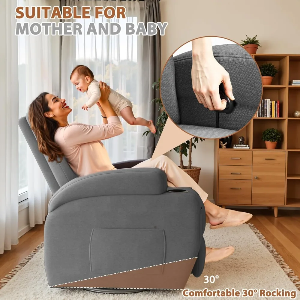 Ergonomic Swivel Rocker Recliner with Vibration Massage for Adults - 360° Rotation Lounge Chair
