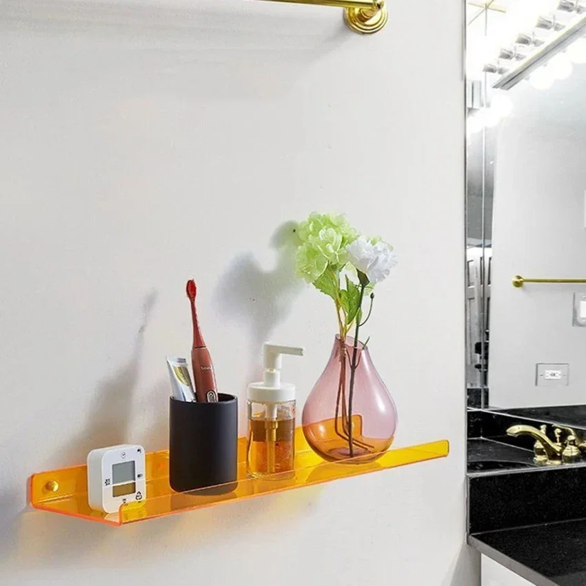 Non-Perforated Acrylic Storage Racks for Living Room, Study, Bathroom Shelves, Decorative Display Racks, 8 Colors, 3 Sizes