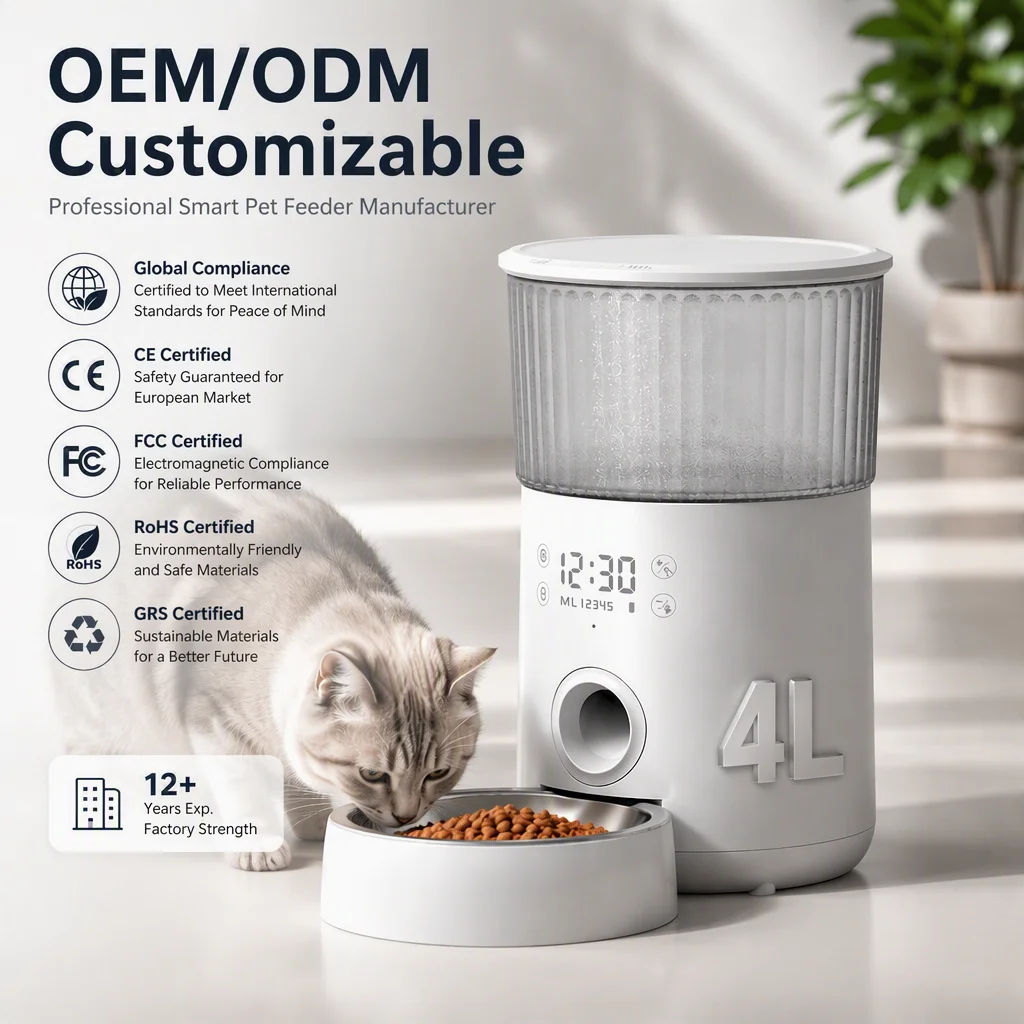 Smart Pet Feeder 4L Large Capacity Remotely Schedule Feeding Times Via App Customizable 10-Second Voice Messages Anti-Clogging