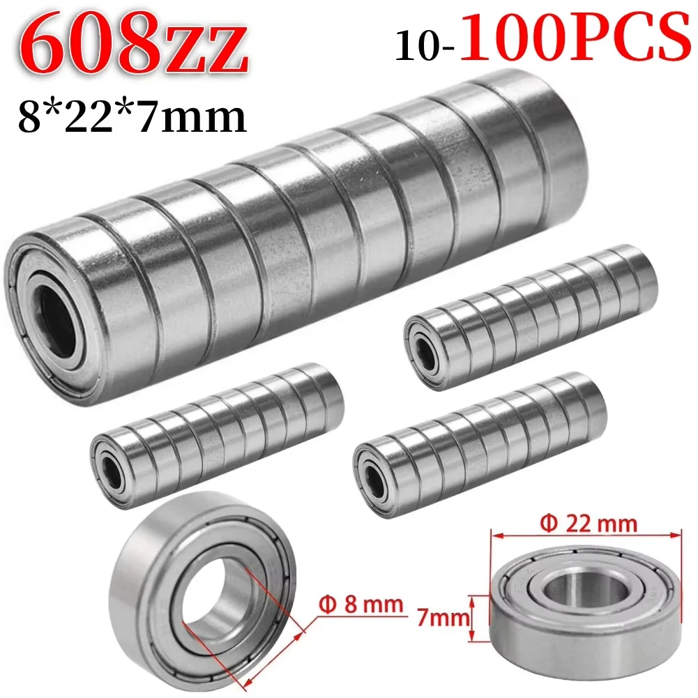 10-100 peças rolamento rígido de esferas em miniatura com blindagem dupla de aço de alto carbono fileira única 608zz ABEC-7 8x22x7mm 608 zz