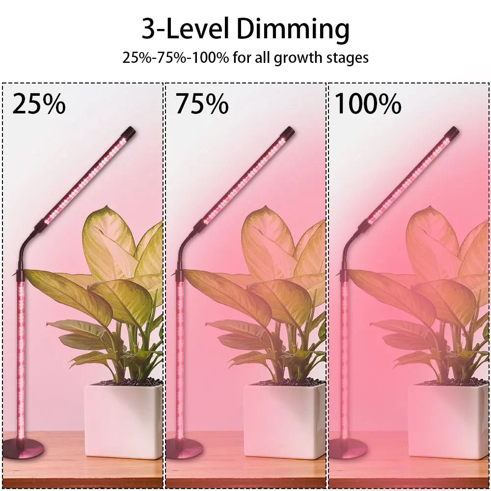 Grow Lights for Indoor Plants, Four Head LED Grow Light with Full Spectrum, Pink Red light Spectrum for Indoor Plant Growing
