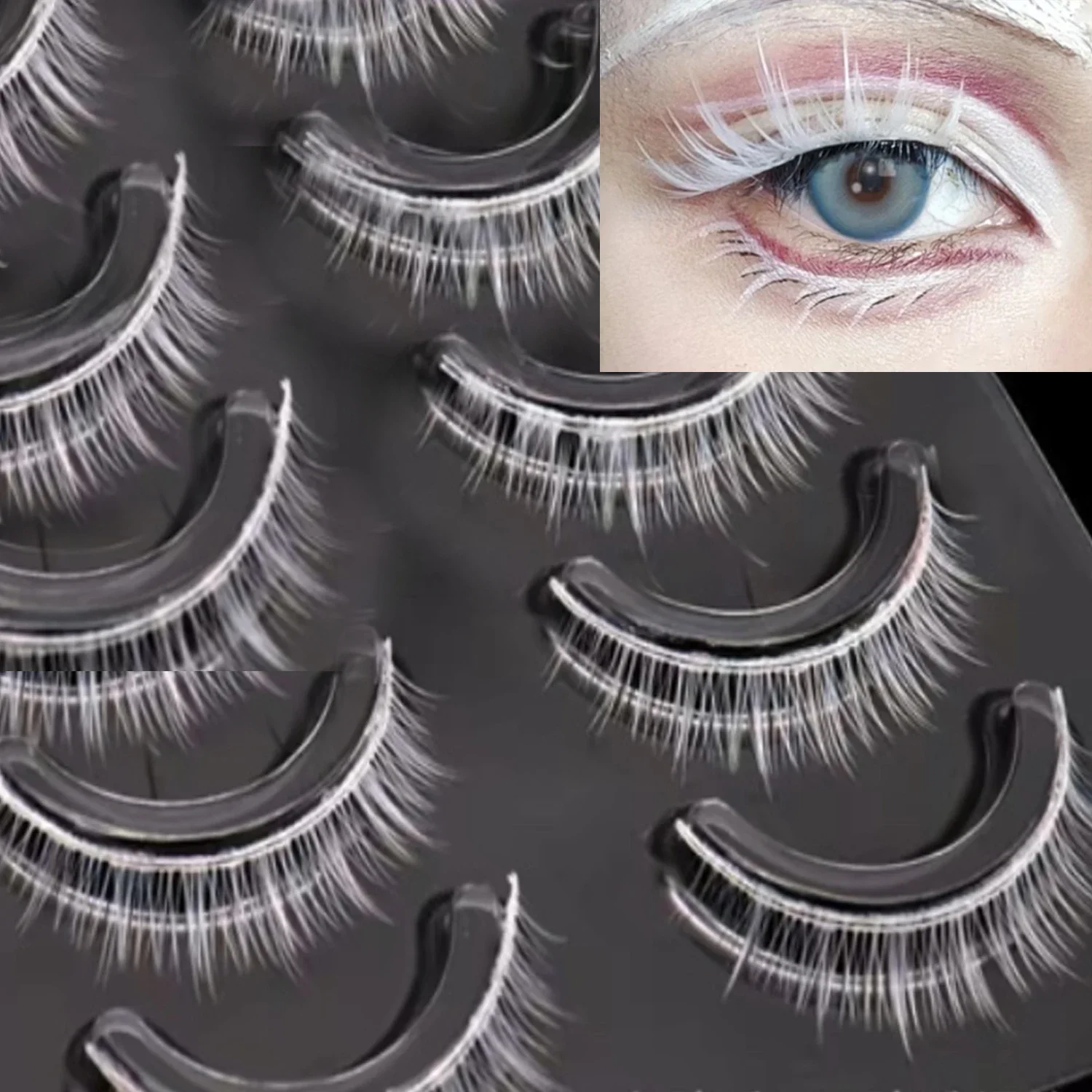 Faux cils naturels noirs et blancs, naturels, cosplay, 3D, contaminants doux, py, croix, manga, bande noire claire, extension de cils, maquillage