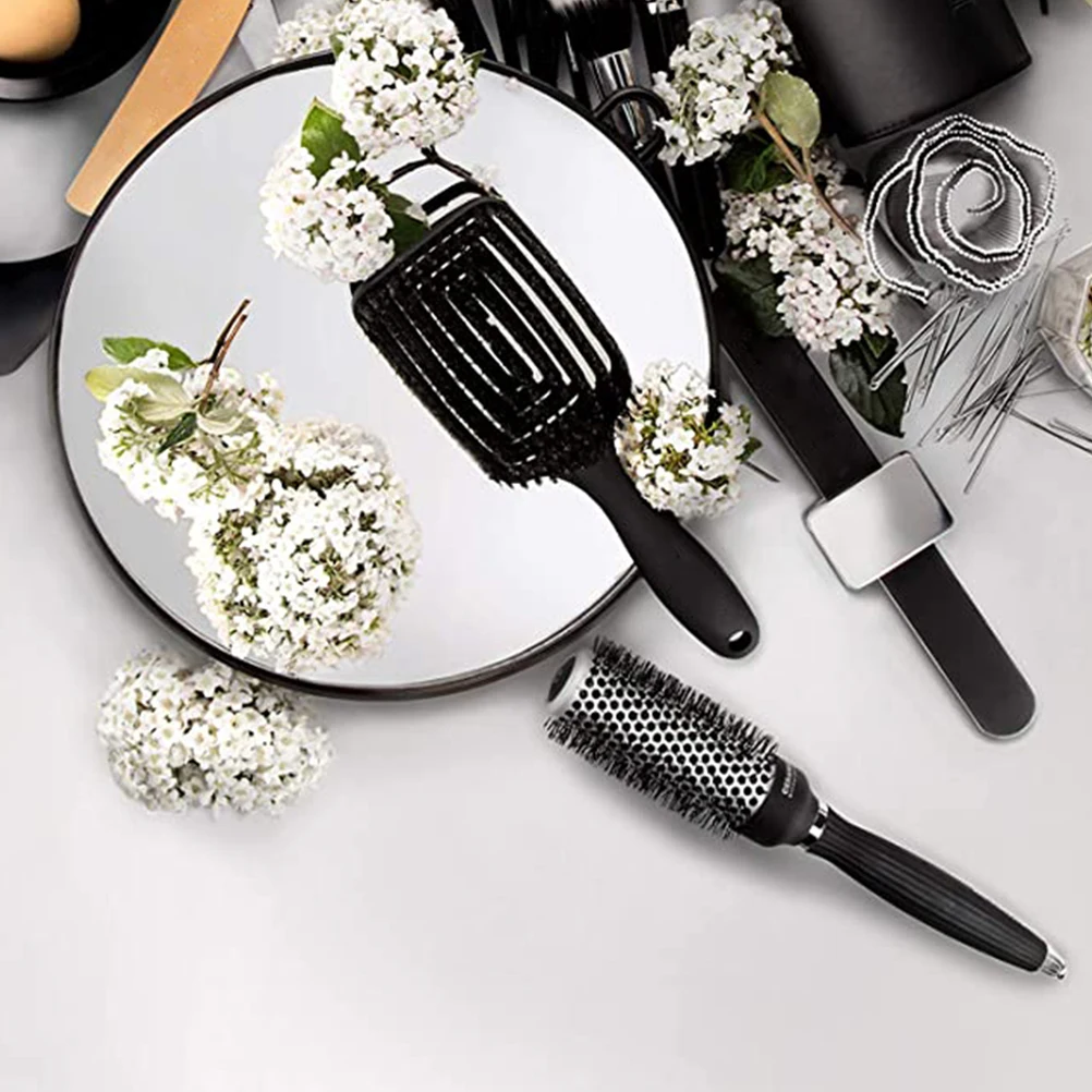 

Round Handheld Mirror Professional Rear View Makeup Mirror Clear High Definition Surface Durable and Stylish for Home Use Black