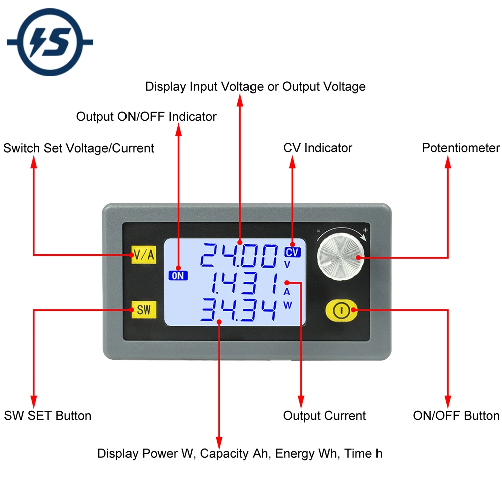 

DC-DC Buck Converter 1200W Step Down Power Supply Module 6V-70V to 0-60V 0-20A CVCC Adjustable Voltage Transformer LCD Display