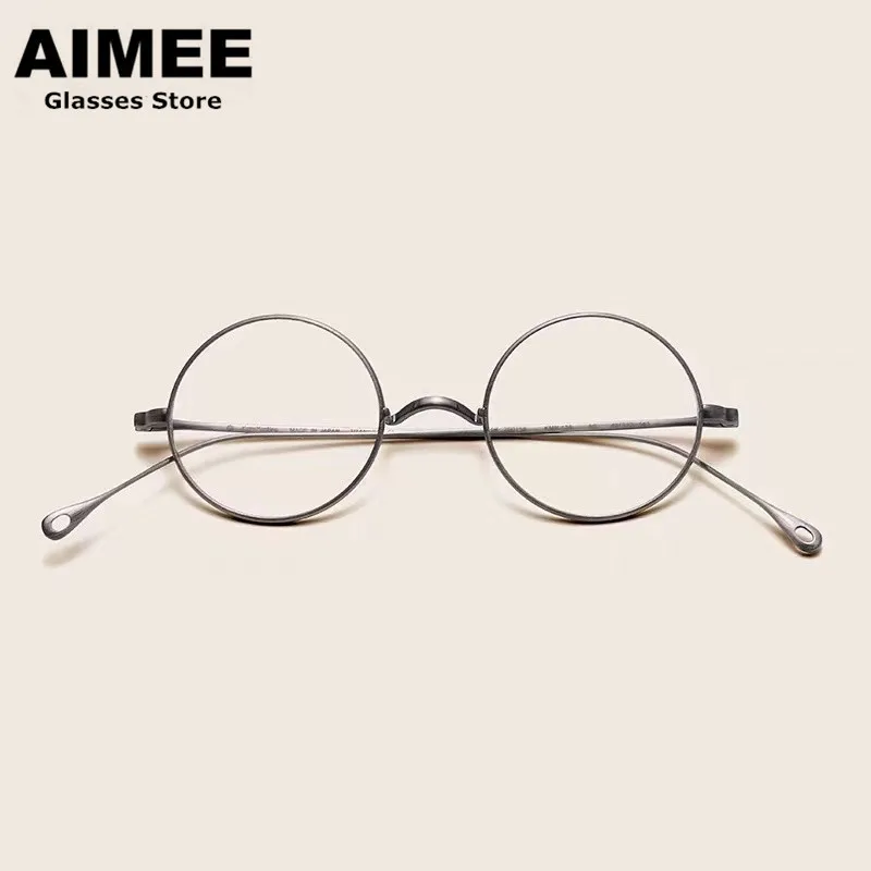 Japanese Handmade Eyeglasses Classic Small Round Eyewear Titanium Glasses Ultralight Frame Men Women Myopia Gafas No Noses Pad