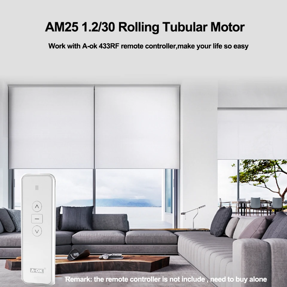 A-OK AM25 Tuya zigbee Smart RF Tubular Motor DC Roller Blinds Shutter Li Battery Curtain Motor for 38mm Tube Alexa Google Home