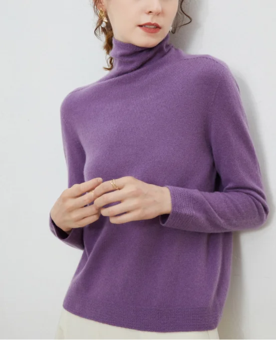 Autumn and Winter Wool High Quality Women\'s Casual Solid Collar Long Sleeve Sweater