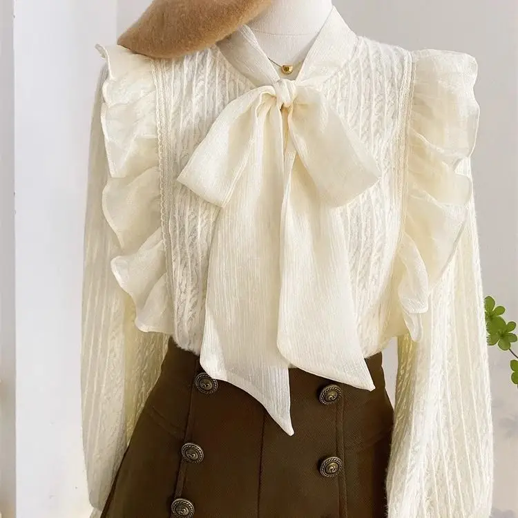 Shirts & Blusen Blusa Feminina Krawatte Up Bogen Chiffon Hemd Herbst Winter Frauen Top Pirm Centro Camisas De Mujer