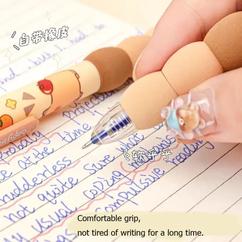 4Pcs Cartoon Capibara Erasable Pencil Gradient Sponge Neutral Press Move Pen Elementary School Blue Pen Erasable Pen