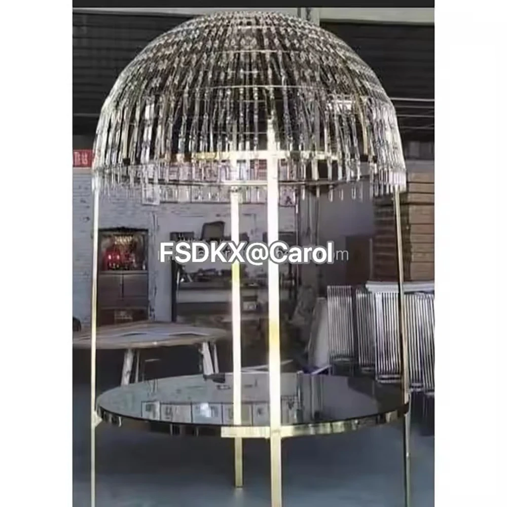 

New design gold Stainless Steel round shape ghost wedding party cake table with crystals