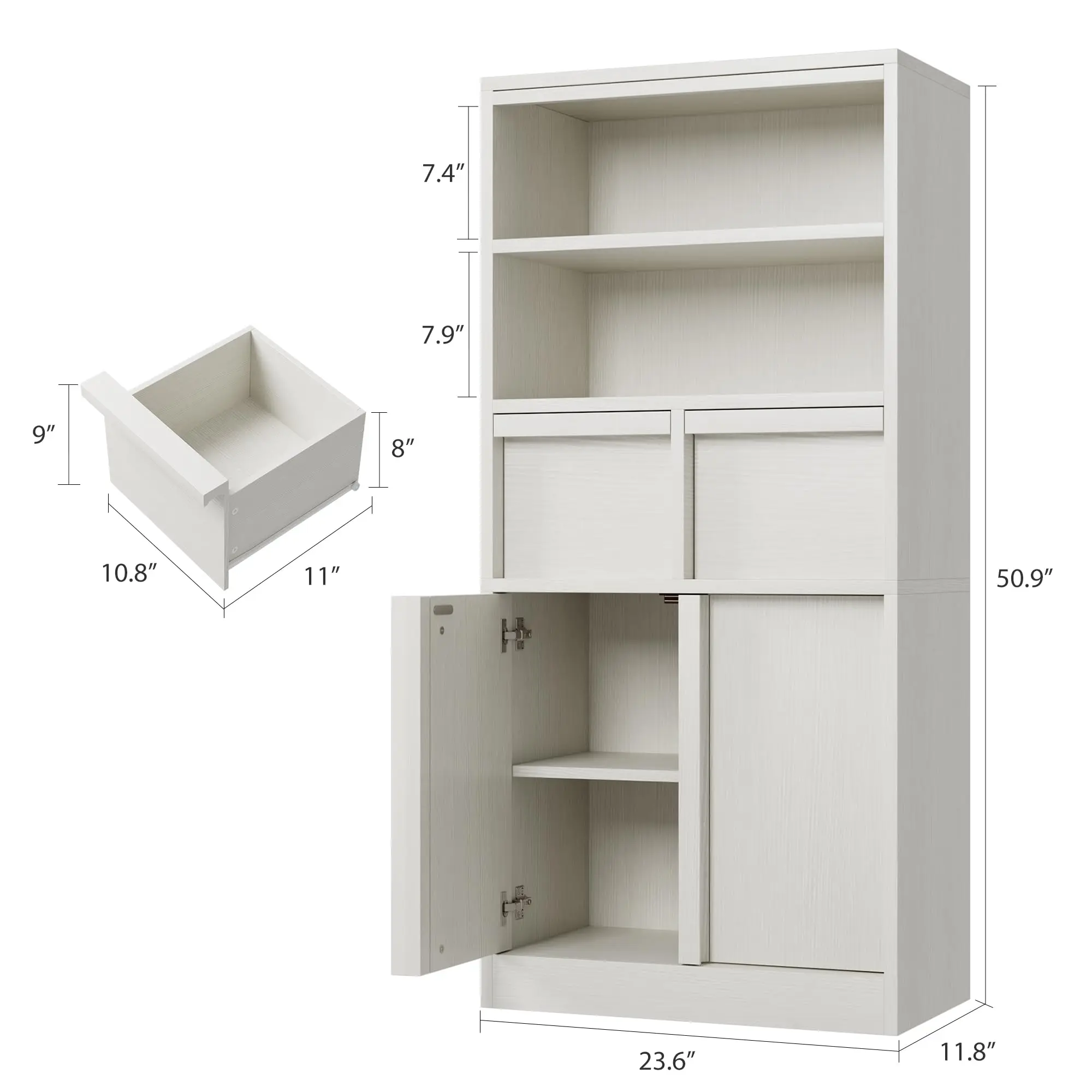 Freestanding Tall Bathroom Linen Cabinet, Wooden Storage Organizer with Open Display Shelves, Drawers & Double Closed Doors for Bathroom