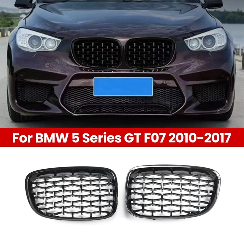 ABHU para BMW 5 Series GT F07 Hatchback 2010-2017 rejilla delantera estilo meteorito de diamante negro para coche