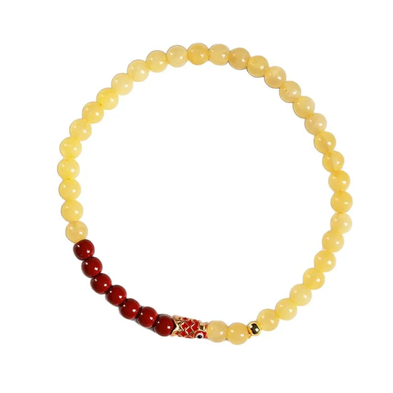 

Natural Beige Jade Bracelet for Women Koi Fish Bracelet Small Bead Cinnabar Gold Sand Amber Luck Bracelet Gifts
