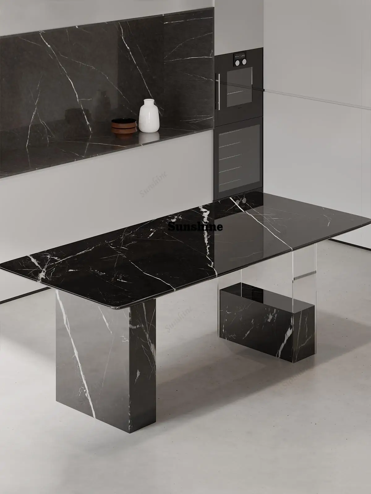 

Floating Black Gold Marble Table, Luxury Minimalist Dining Table for Small Space, Eco-Friendly & Scratch Resistant, Customizable