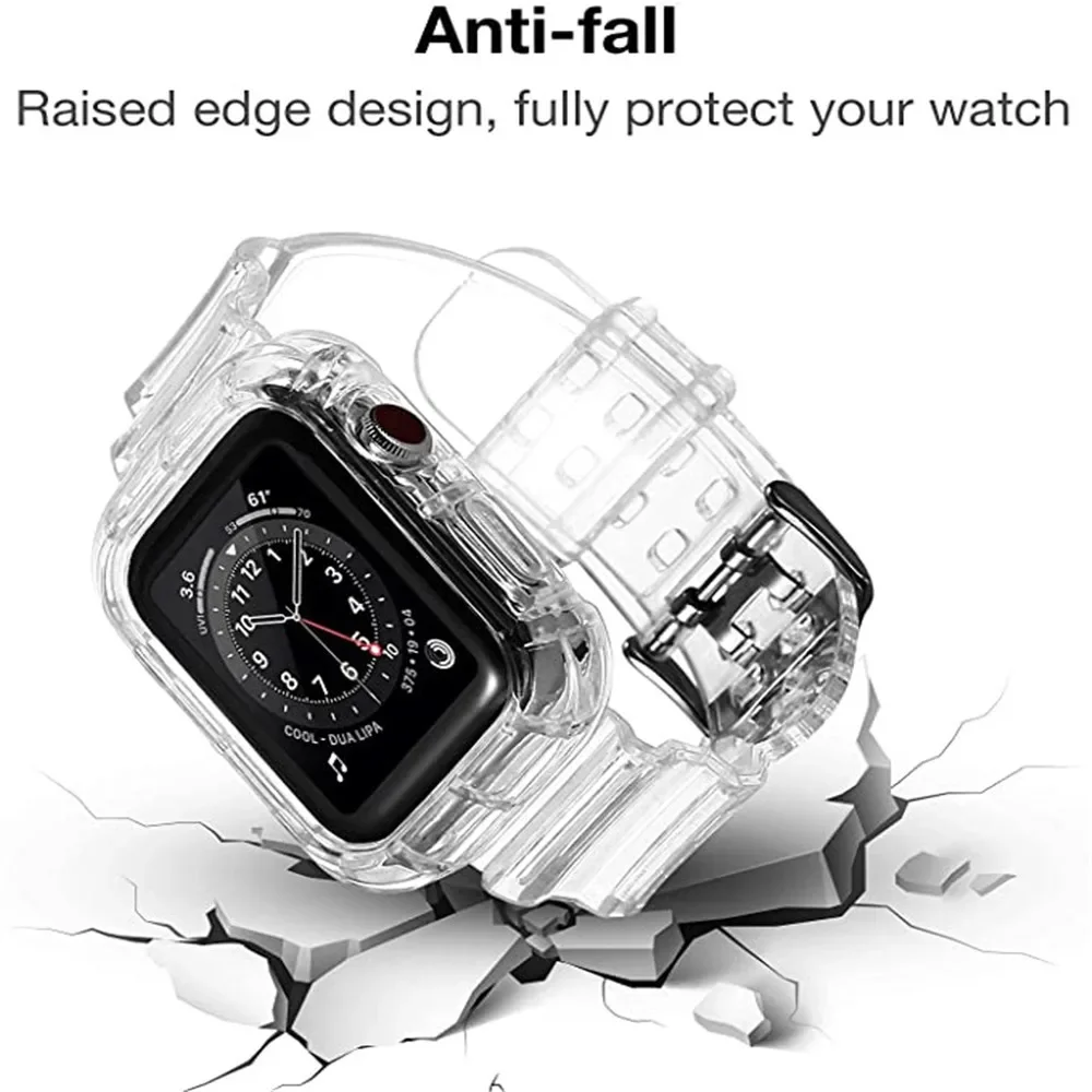 حزام شفاف + حافظة لساعة أبل 8 7 6 SE 5 3 2 حزام سيليكون شفاف ناعم لحزام iwatch 40 مللي متر 44 مللي متر 42 مللي متر 41 مللي متر 45 مللي متر 49 مللي متر