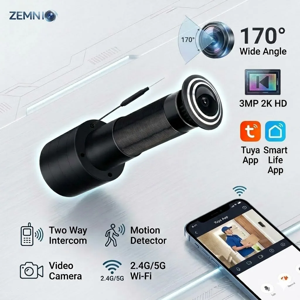 

2K 3MP Wireless Peephole Camera 170° Wide Angle 2.4G/5G Wi-Fi Two-Way Audio Tuya SmartLife Plug Options: EU/US/UK/AU