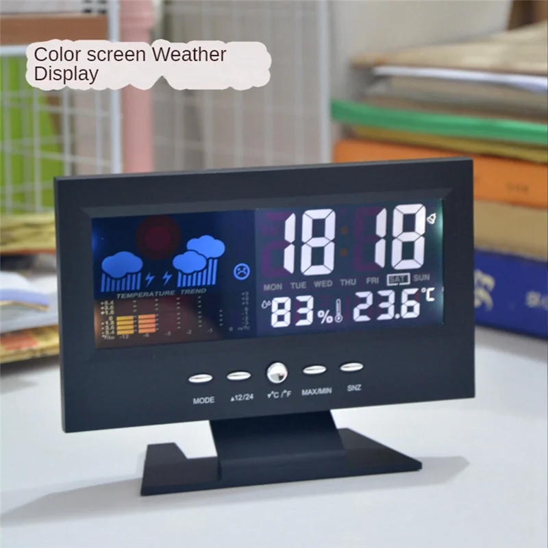 SQPP-1Set Lcd Color Screen Digital Snooze Alarm Clock Weather Forecast Station Plastic