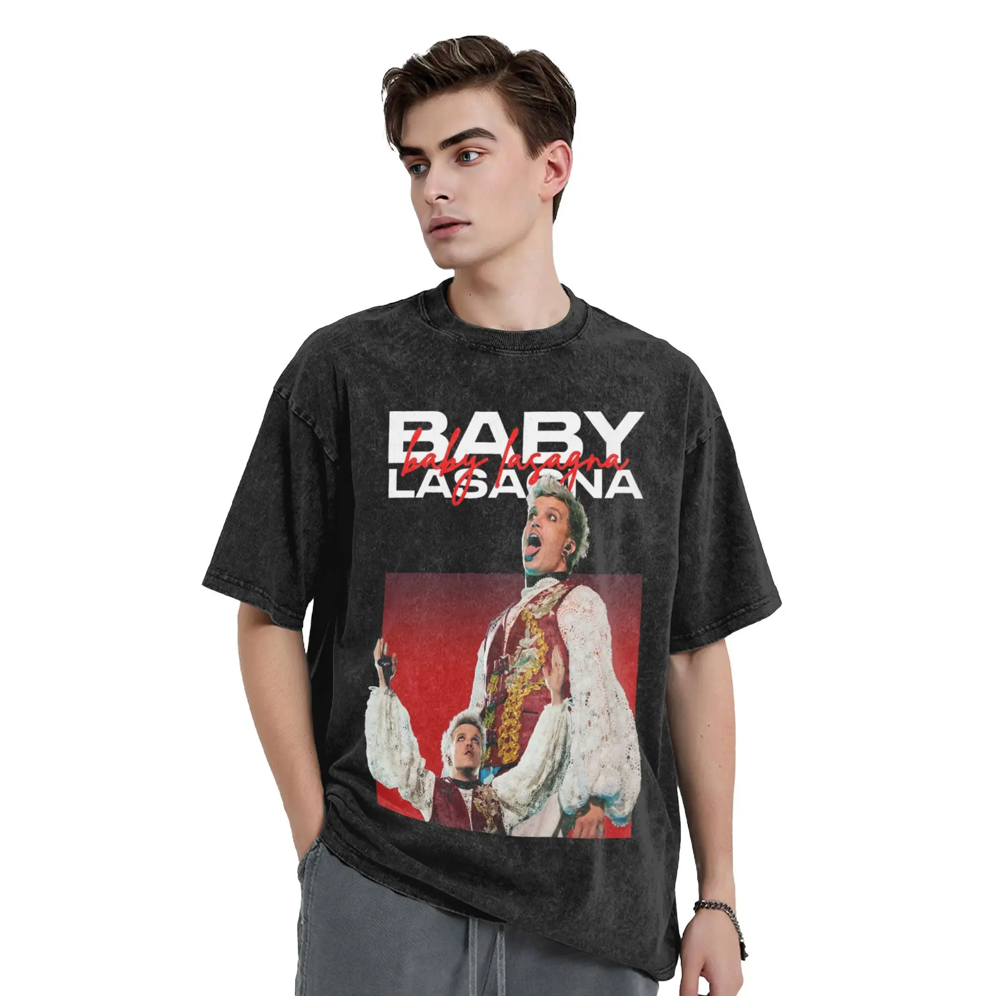 Camiseta de hombre Baby Lasagna Croacia Eurovision 2024, camisetas lavadas, camisetas de playa novedosas, camisetas de algodón con estampado impresionante, regalo