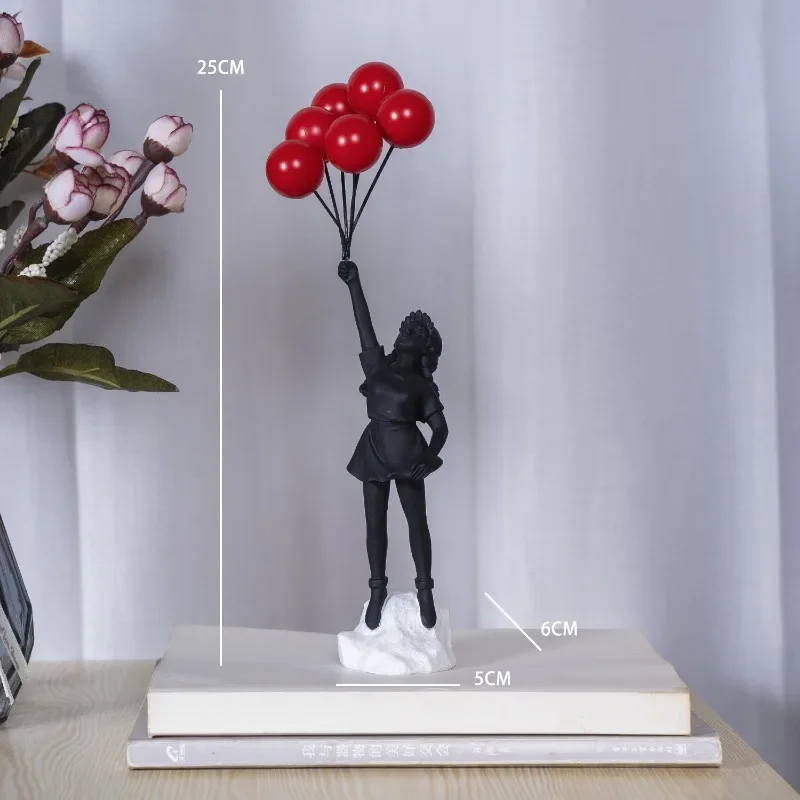 Nordic Modern Banksy Resin Statue Home Decor Flying Balloon Girl Art Sculpture Figurine Craft Ornaments Living Room Decorations