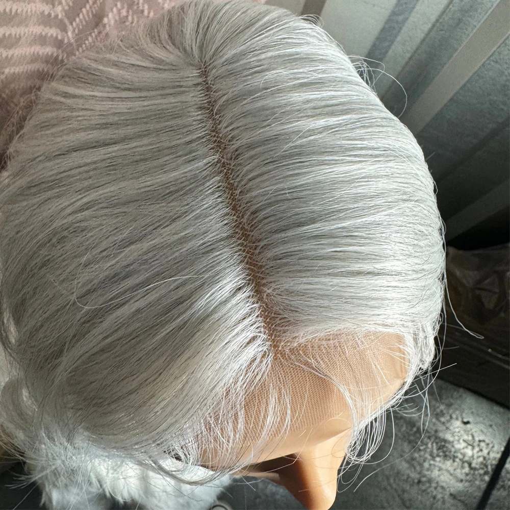 Mercury Silver Blonde Wig Loose Curl Hand Tied Lace Front Wig Heat Resistant Synthetic Wig Natural Hairline Daily Use for Women