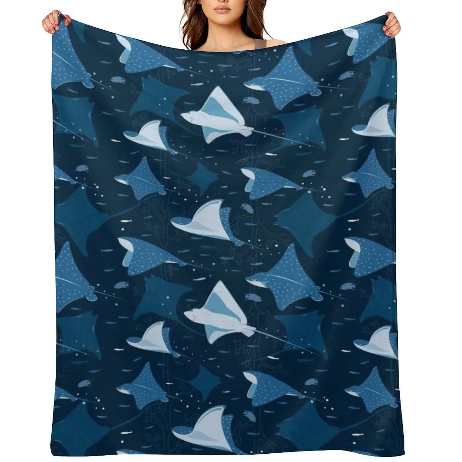 

Flying stingrays blue Throw Blanket Cute decorative Bed funny gift Blankets